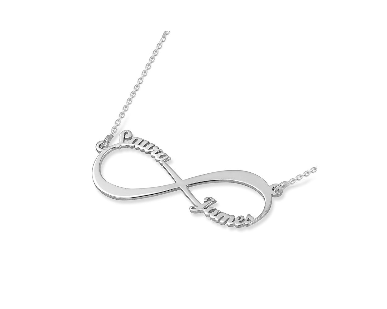 Together for Infinity Personalized Name Necklace Customizable 2 Sterling Silver Rectangular Pendant Necklace Includes a Sterling Silver Infinity Symbol Charm and Sterling Silver Chain of your choice 