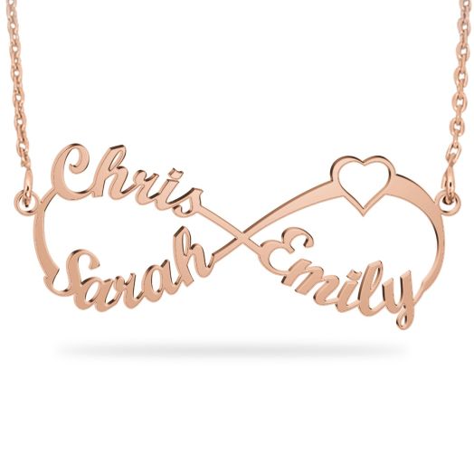 Personalized Infinity Two Name Necklace Rose Gold Plated Silver